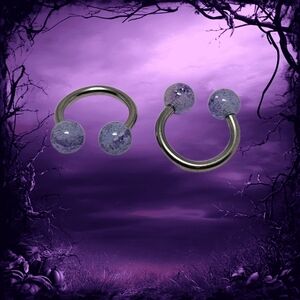 14GA-1.6mm Horseshoe Surgical Steel Glow In Dark Acrylic Glitter Balls Septum